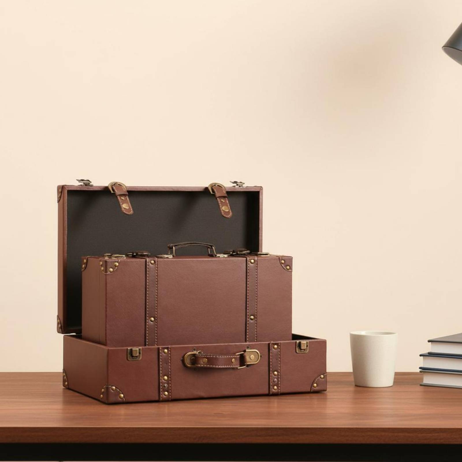 Retro Vintage Trunk Suitcase - Baú Vintage Rígido com Efeito Couro,