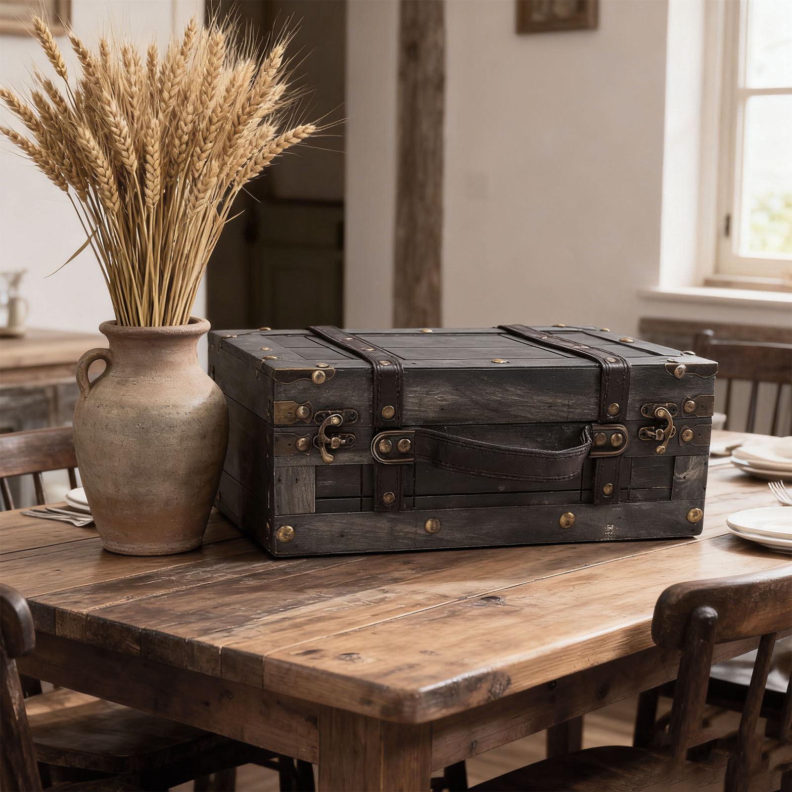 Baú de Armazenamento de Madeir - Retro Vintage Trunk Suitcase avaliação e preço